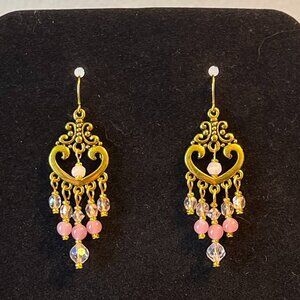 Handmade Chandelier Earrings - Pink Heart